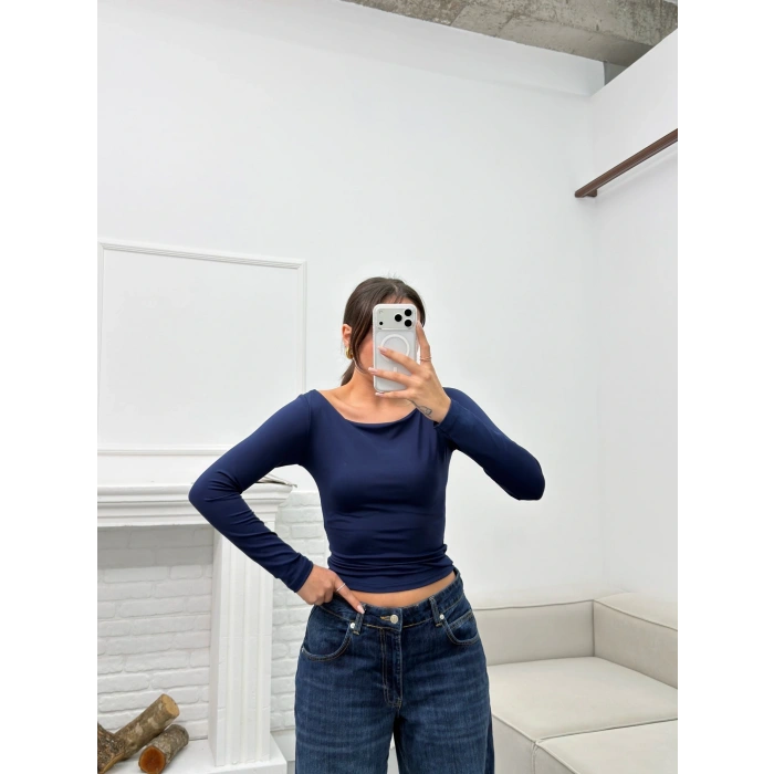 Kayık Yaka Crop - LACİVERT