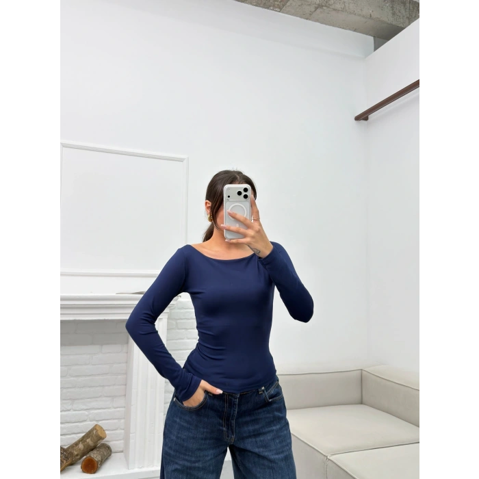 Kayık Yaka Crop - LACİVERT