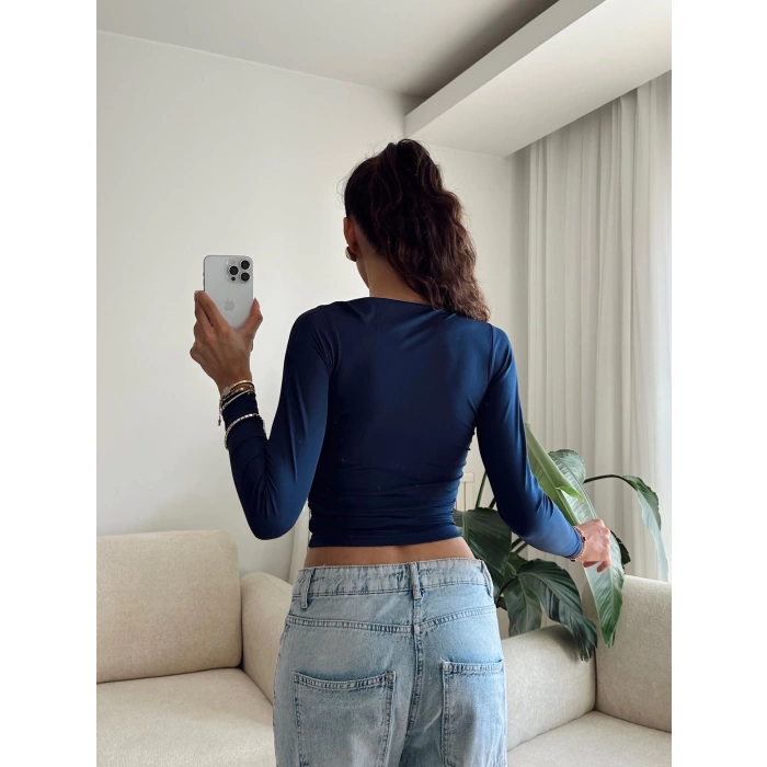 Kayık Yaka Crop - LACİVERT