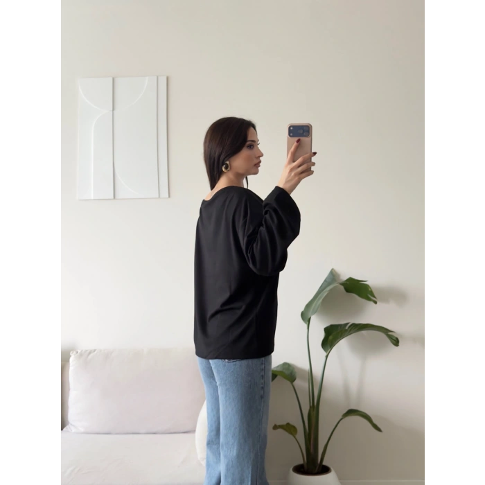 Kayık Yaka Oversize Sweat - SİYAH