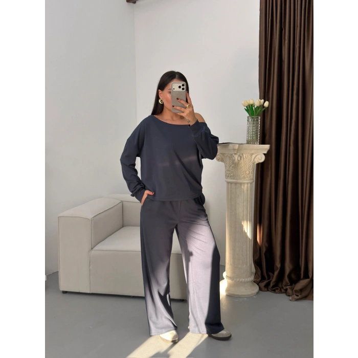 Kayık Yaka Oys Takım - FÜME