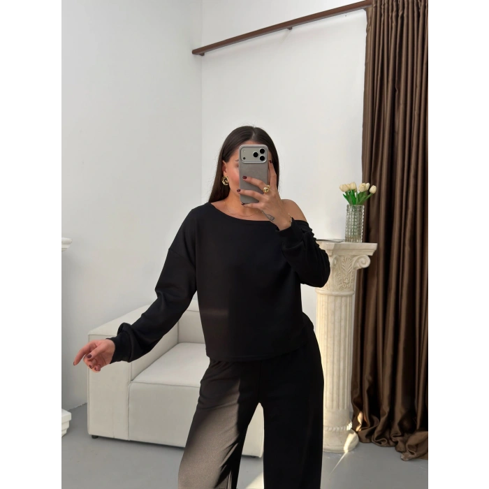 Kayık Yaka Oys Takım - SİYAH