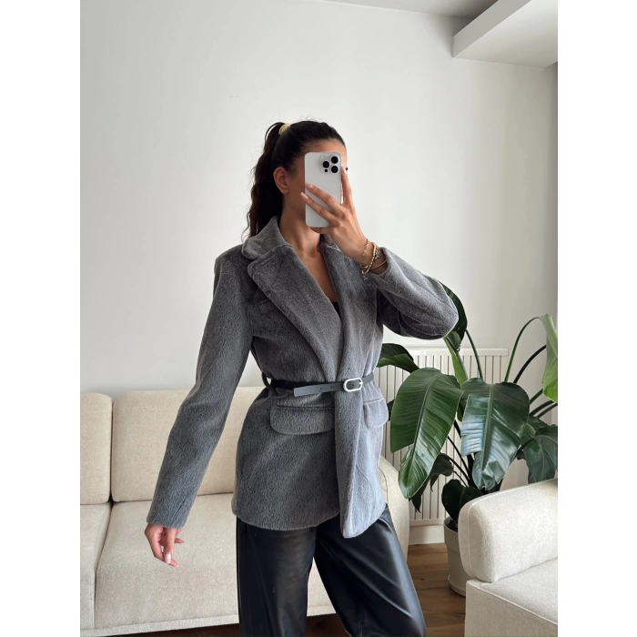 Kemerli Blazer Ceket - ANTRASİT