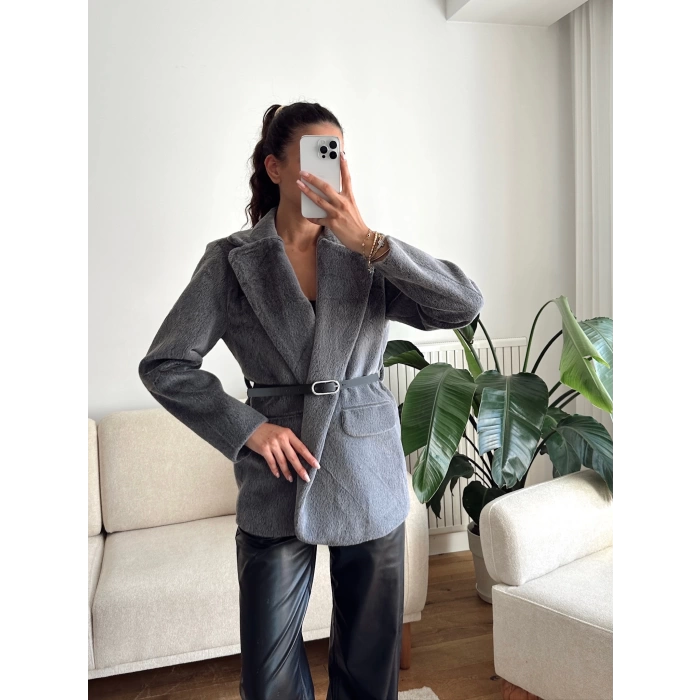 Kemerli Blazer Ceket - ANTRASİT