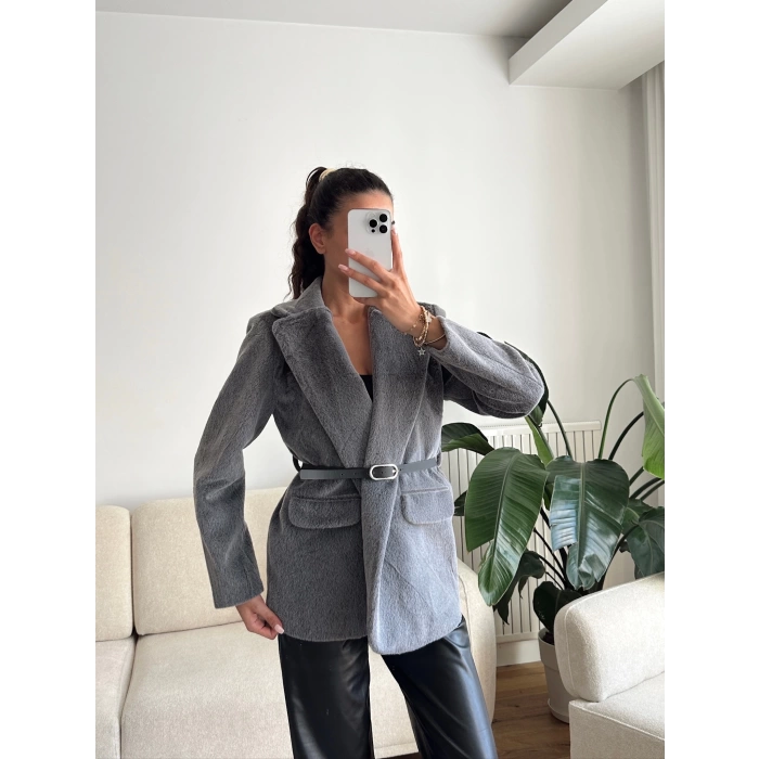 Kemerli Blazer Ceket - ANTRASİT