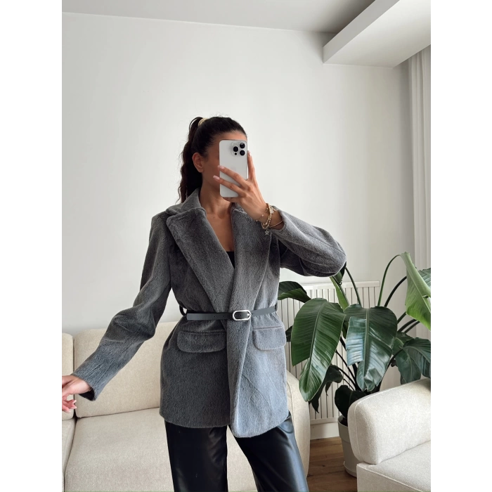Kemerli Blazer Ceket - ANTRASİT