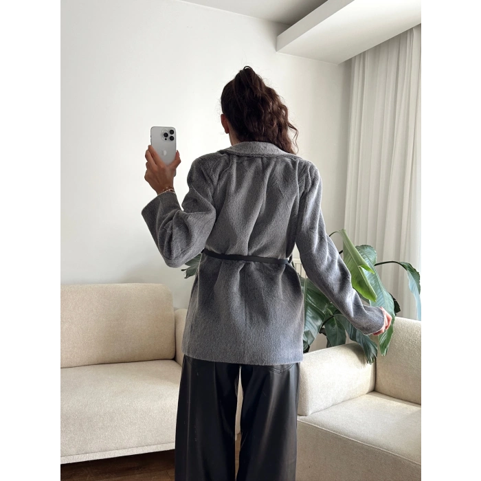 Kemerli Blazer Ceket - ANTRASİT