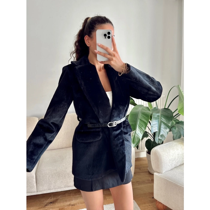 Kemerli Blazer Ceket - SİYAH