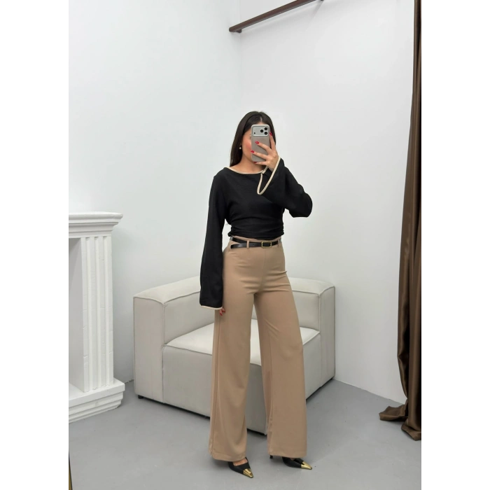 Kemerli Scuba Palazzo Pantolon - BEJ