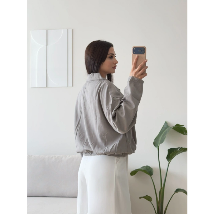 Kemerli Süet Bomber Ceket - GRİ