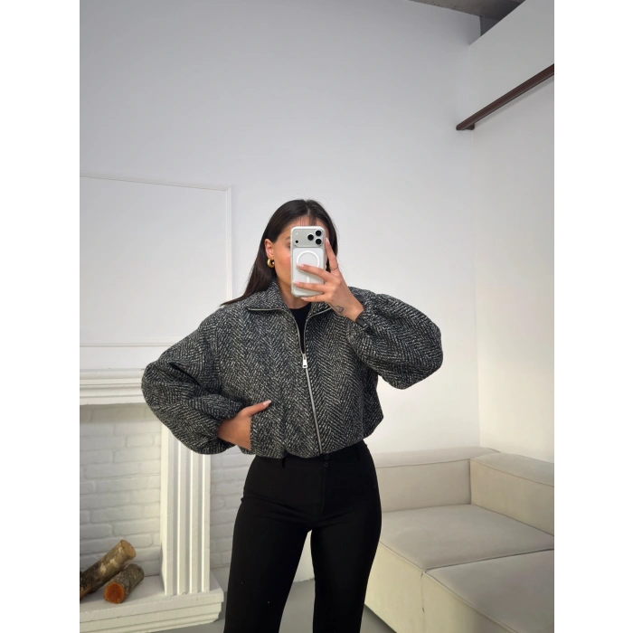 Kırçıllı Fermuar Ceket - ANTRASİT