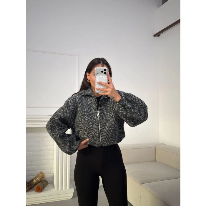 Kırçıllı Fermuar Ceket - ANTRASİT