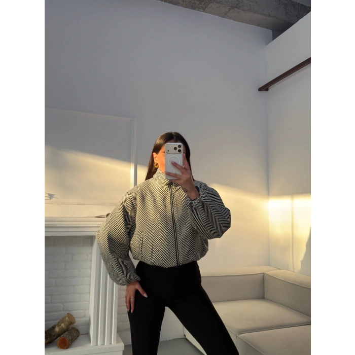 Kırçıllı Fermuar Ceket - BEYAZ