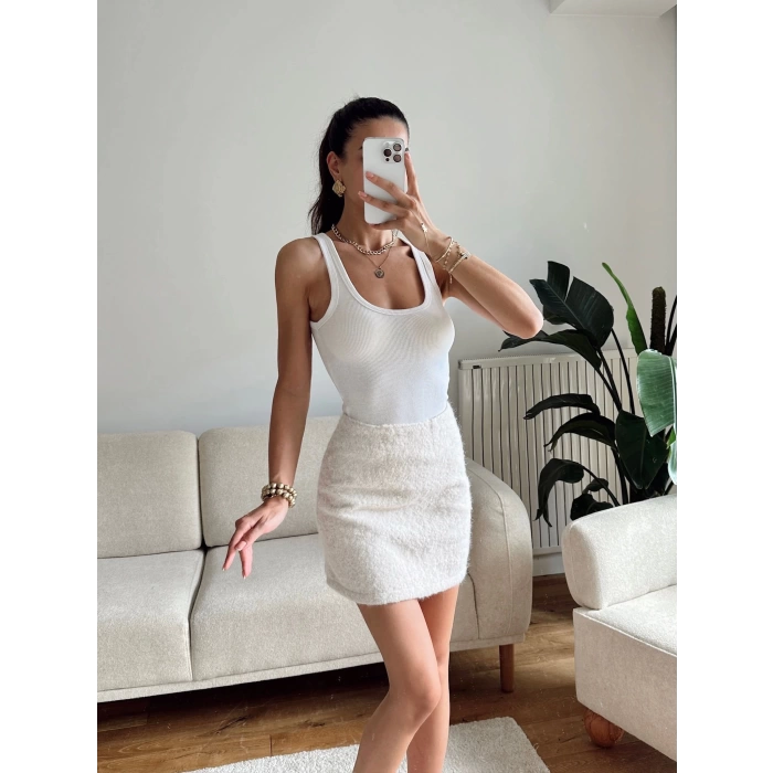 Kırçıllı Kaşe Etek - BEJ