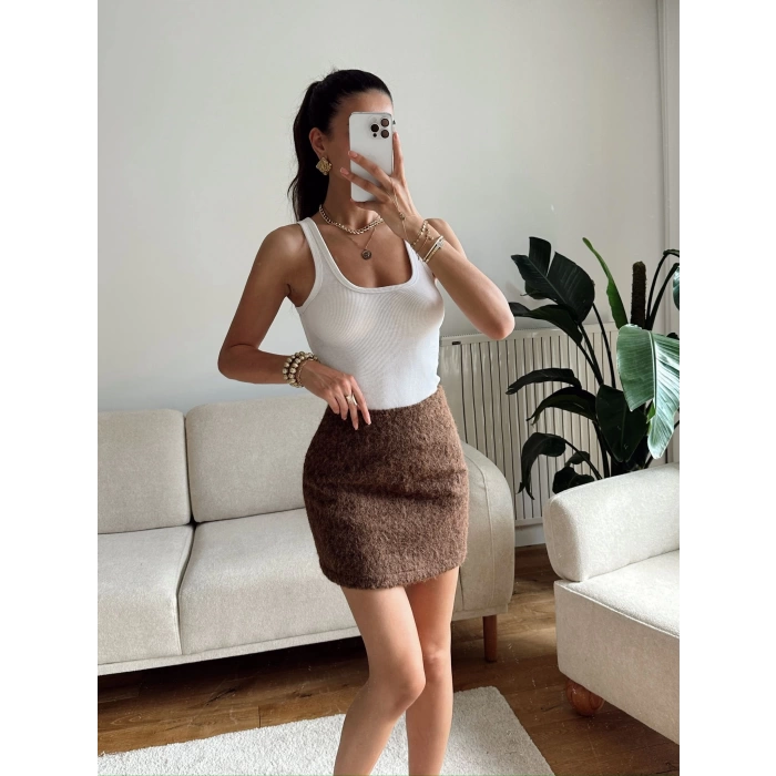 Kırçıllı Kaşe Etek - KAHVE