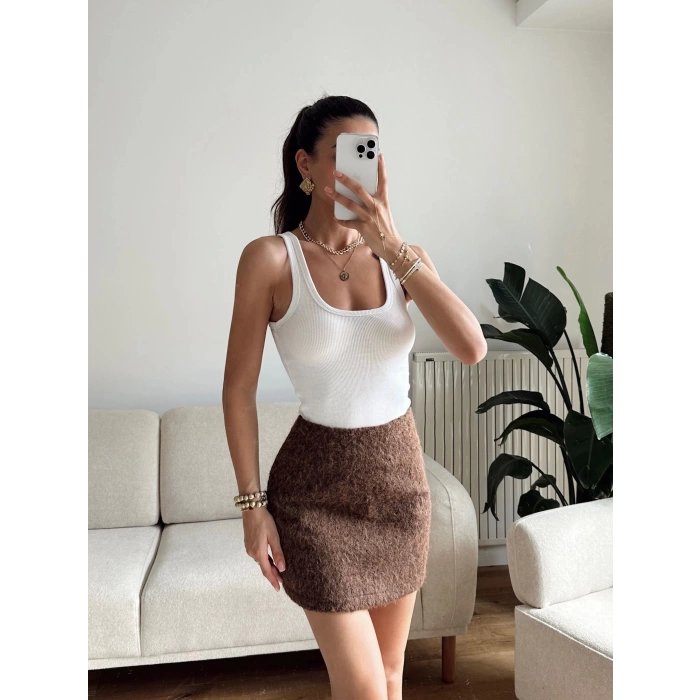 Kırçıllı Kaşe Etek - KAHVE