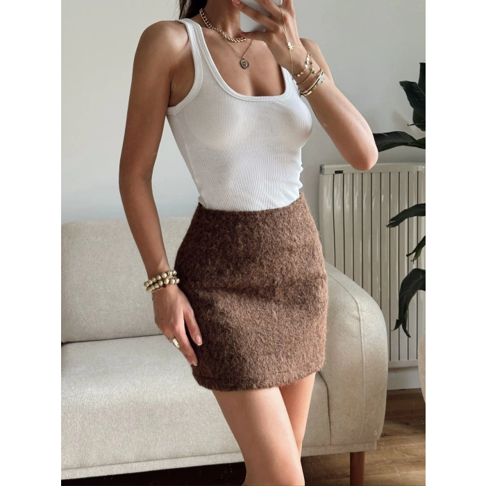 Kırçıllı Kaşe Etek - KAHVE