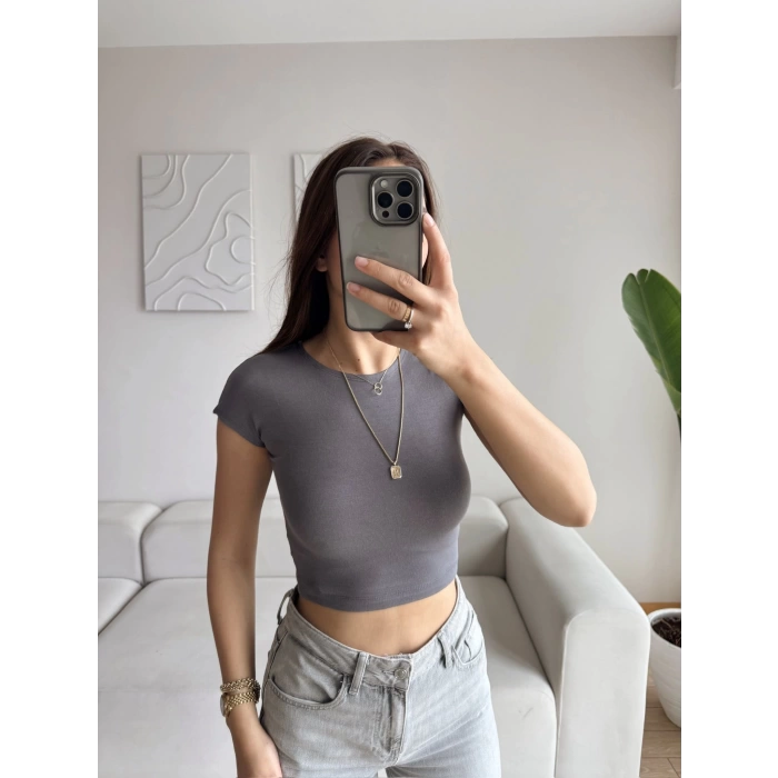 Kısa Kol Basic Crop - GRİ
