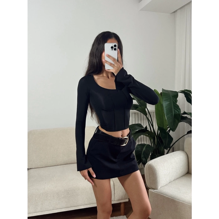 Kol İspanyol Biyeli Crop - SİYAH