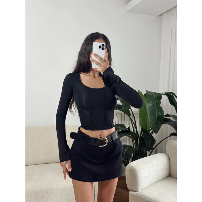 Kol İspanyol Biyeli Crop - SİYAH