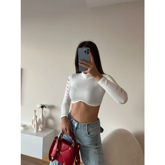Kol Kesik Sandy Crop Bluz-BEYAZ