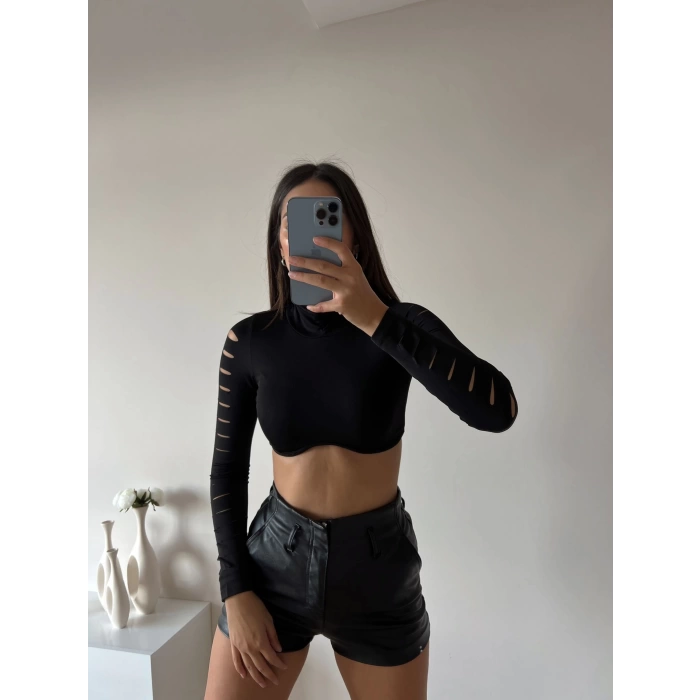 Kol Kesik Sandy Crop Bluz-SİYAH