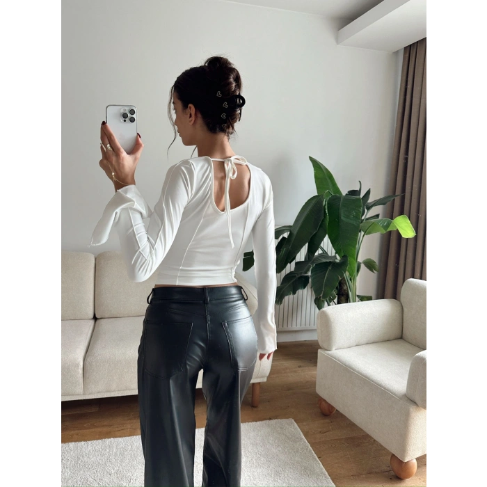 Kol Yırtmaç Biyeli Crop - BEYAZ