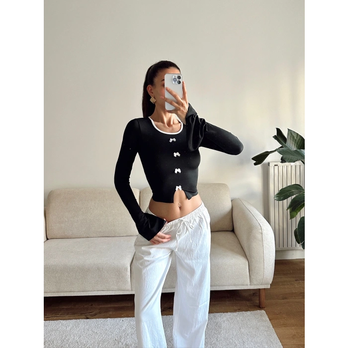 Kol Yırtmaç Fiyonk Crop - SİYAH