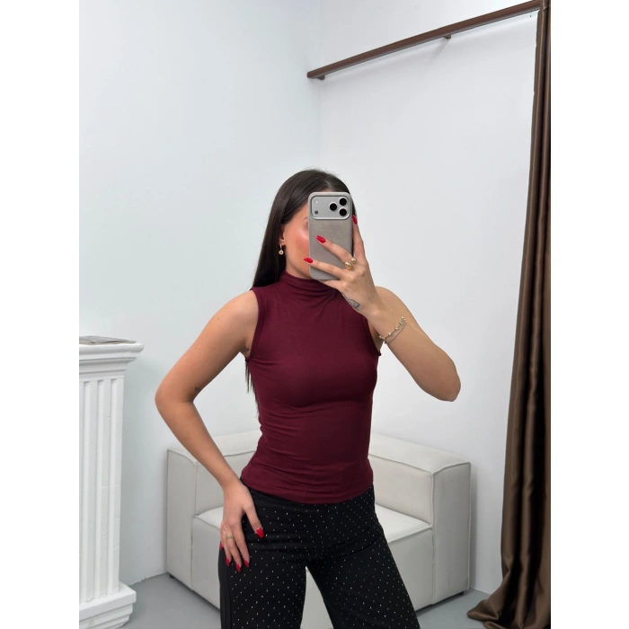 Kolsuz Halter Yaka Crop - BORDO