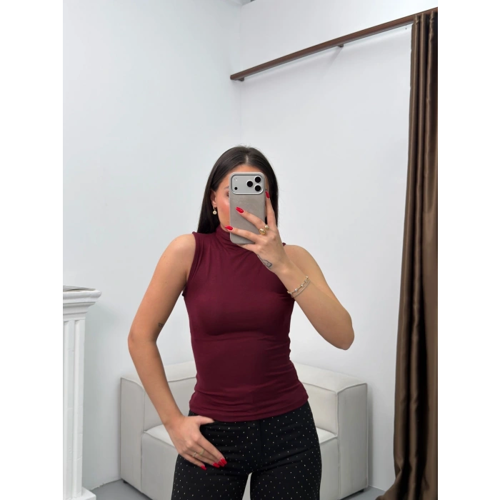 Kolsuz Halter Yaka Crop - BORDO