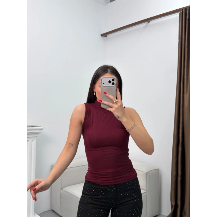 Kolsuz Halter Yaka Crop - BORDO