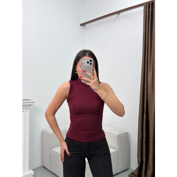 Kolsuz Halter Yaka Crop - BORDO