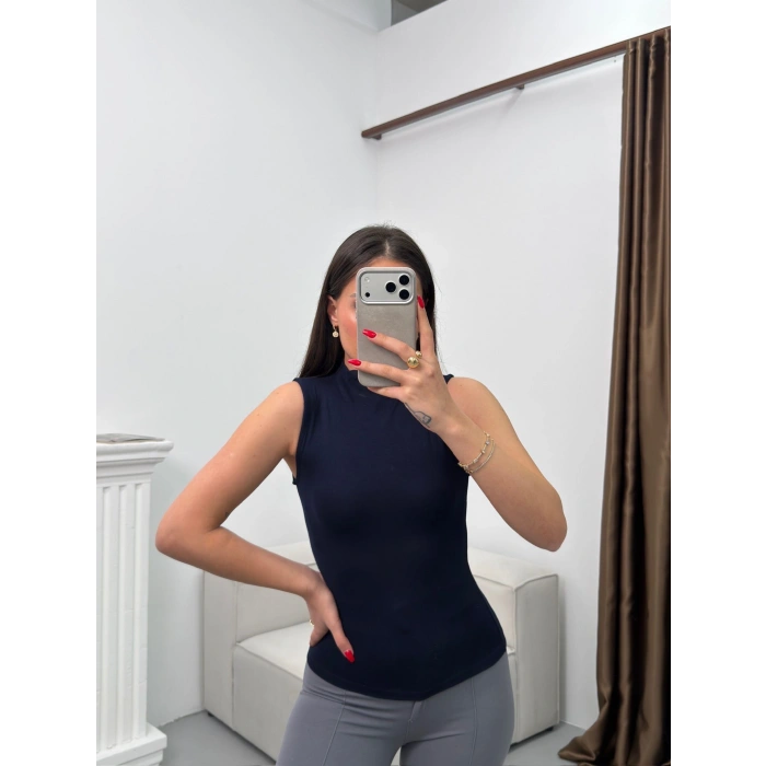 Kolsuz Halter Yaka Crop - LACİVERT