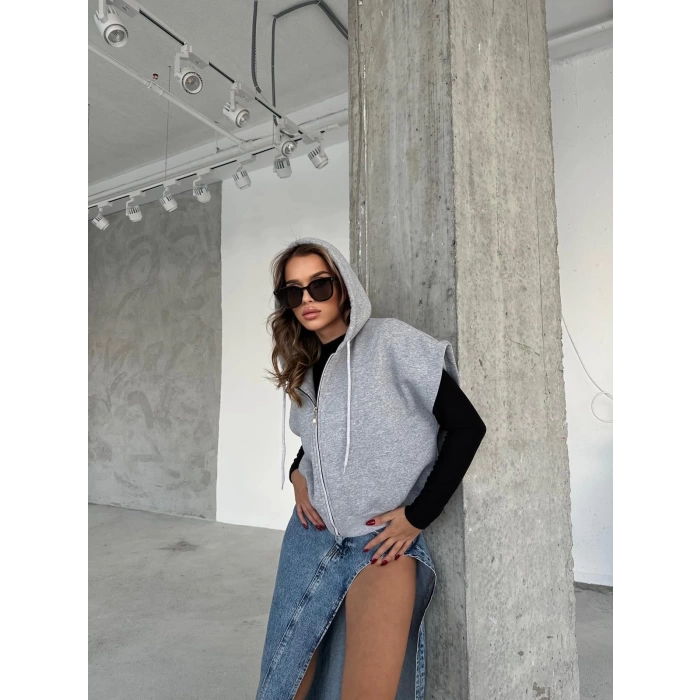 Kolsuz Oversize Basic Hırka-GRİ