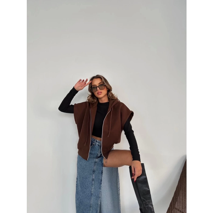 Kolsuz Oversize Basic Hırka-KAHVE