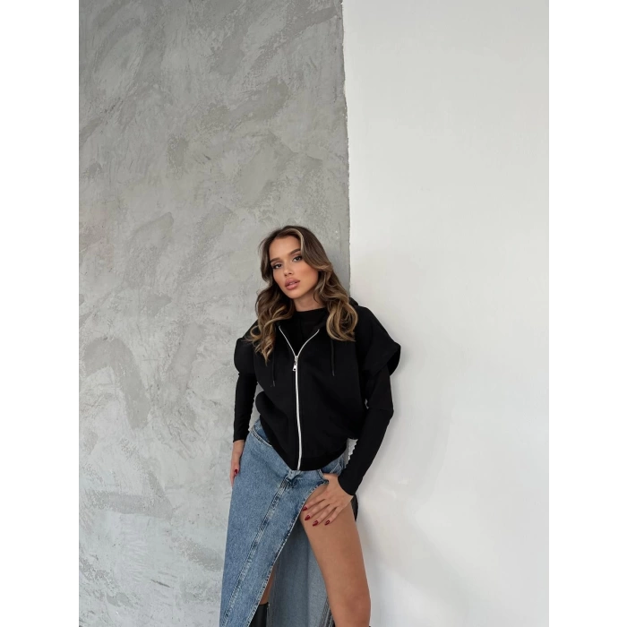 Kolsuz Oversize Basic Hırka-SİYAH