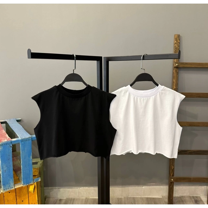 Kolsuz Oversize Crop T-shirt-SİYAH