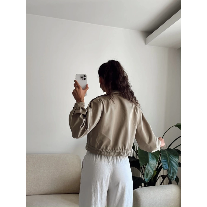 Körüklü Cep Bel Bağlamalı Ceket - BEJ