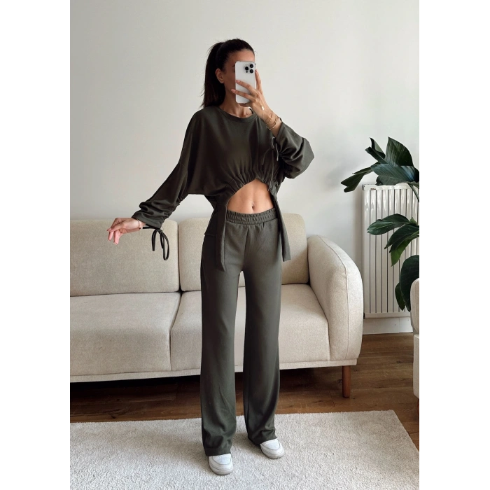 Körüklü Crop & Pantolon Takım - YEŞİL