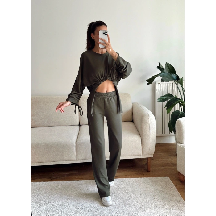 Körüklü Crop & Pantolon Takım - YEŞİL