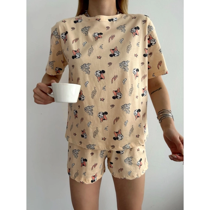 Krem Mickey Pijama Takımı