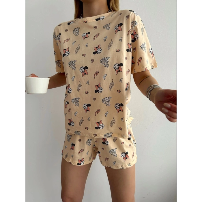 Krem Mickey Pijama Takımı