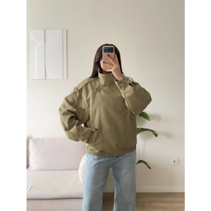 Kruvaze Oversize Bomber Ceket - HAKİ