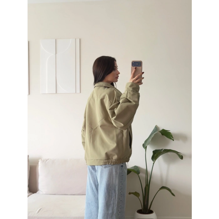 Kruvaze Oversize Bomber Ceket - HAKİ