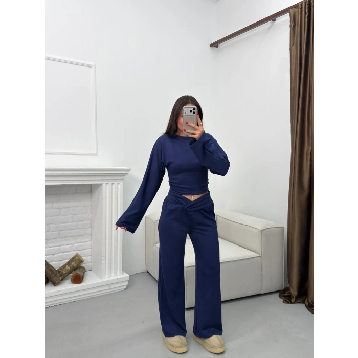 Kruvaze Volanlı İkili Takım - LACİVERT