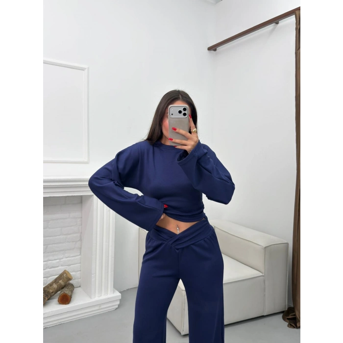 Kruvaze Volanlı İkili Takım - LACİVERT