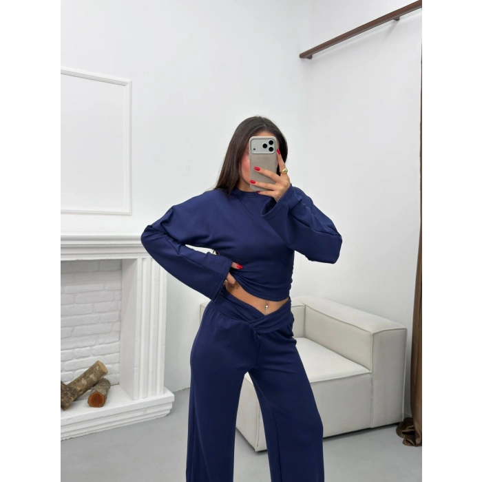 Kruvaze Volanlı İkili Takım - LACİVERT