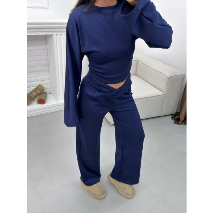 Kruvaze Volanlı İkili Takım - LACİVERT