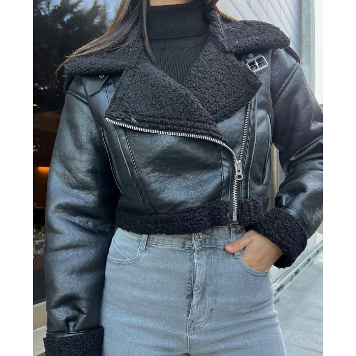 Kürklü Biker Mont