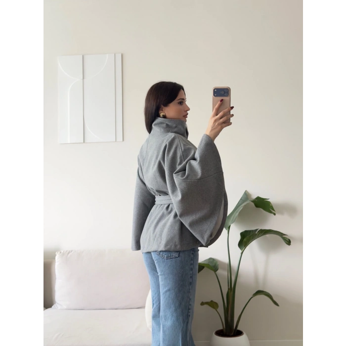 Kuşaklı Düğmeli Oversize Panço - ANTRASİT